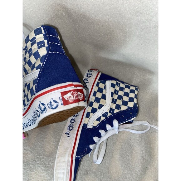 Vans BMX Off the Wall SK8-Hi Sneakers Sz 1.0 Kids Blue/Wht Checker Suede Skate - Picture 6 of 11